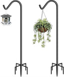 Garbuildman 92 Inch Tall Shepherd Hooks with 5-Forked Base, Adjustable Heavy Duty Bird Feeder Pole Stand Hanger for Outdoor, Shiny Black, 2 Pack by GreenHaven Gardens