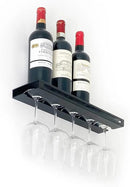 Wall Mounted Wine Rack – Metal Floating Bar Shelf with Bottle and Glass Holder, Holds 5 Bottles and 4-6 Glasses by CozyNest Decor