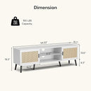 TV Stand for TVs up to 65'', Mid Century Modern Entertainment Center with Rattan Door, Shelves & 2 Cabinets, Boho Media TV Console for Living Room, Bedroom, White by CozyNest Decor