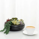 MyGift 8-Inch Artificial Succulent Plant Arrangement, Assorted Fake Plants in Modern Black Round Concrete Planter Bowl by CozyNest Decor