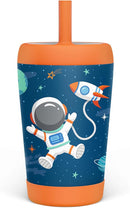 Kid Insulated Stainless Steel Tumbler with Silicone Straw, 12oz Sippy Cup for Kids (Astronaut) by TinyTreasures Baby Boutique