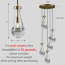 Gold 5 Light Cluster Pendant Lighting, Raindrop Chandeliers Brass Dining Room Lights Fixture, Teardrop Pendant Lights Kitchen Island, Hanging Lamp Ceiling for Entryway Foyer Staircase by CozyNest Decor
