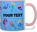 Personalized Mug for Kids - Mermaids - Custom Name/Text, Ceramic Hot Chocolate/Cocoa/Coffee Cup for Girls, Birthday/Christmas/Holiday Gift - 11 oz, Pink Handle by TinyTreasures Baby Boutique