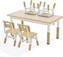 Kids Study Table and Chairs Set, Height Adjustable Toddler Table and Chair Set for Kids Ages 3-8, Graffiti Desktop (Wooden Brown) by CozyNest Decor