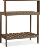 Psilvam Outdoor Poly Lumber Potting Bench, Polystyrene Garden Table with Storage Shelves, All-Weather Patio Work Station for Gardening(Brown) by GreenHaven Gardens