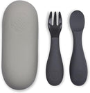 Baby Cutlery Set With Case, Spoon & Fork for Self Feeding, Silicone, 6 Months Plus (Grey) by TinyTreasures Baby Boutique