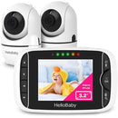 HelloBaby Video Baby Monitor with 2 Cameras and Audio. Baby Monitor with Remote Pan/Tilt/Zoom, VOX Mode, Night Vision, 2-Way Talk, 8 Lullabies by TinyTreasures Baby Boutique