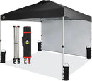 CROWN SHADES 10x10 Pop Up Canopy with 1 Side Wall - Beach Tent with One Push Setup - Outdoor Sun Shade for Events, Parties, Camping - Gazebo with STO-N-Go Cover Bag (Black) by GreenHaven Gardens