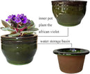 African Violet Pots Self Watering Round Ceramic Violet Pot (Olive drab, 6 inch) by GreenHaven Gardens