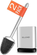 Sellemer Toilet Brush and Holder Set for Bathroom, Flexible Toilet Bowl Brush Head with Silicone Bristles, Compact Size for Storage and Organization, Ventilation Slots Base (2 Pack, Silver) by CozyNest Decor
