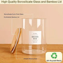 3 Pcs Glass Canisters with Airtight Bamboo Lids and 42 Kitchen Pantry Labels Preprinted - Clear Glass Flour and Sugar Storage Container Set - Large Glass Jars with Wood Lids(100 OZ/54 OZ/27 OZ) by CozyNest Decor