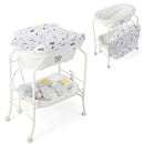 BABY JOY Baby Bathtub with Changing Table, Foldable Infant Diaper Changing Station with Storage Tray, Waterproof Pad, Portable Newborn Nursery Organizer Bath Stand with 4 Universal Wheels (White) by TinyTreasures Baby Boutique