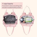 BabbleRoo Diaper Bag Backpack - Baby Essentials, Travel Essentials Baby Bag with Changing Pad, Stroller Straps & Pacifier Case - Unisex, Pink Birdy by TinyTreasures Baby Boutique