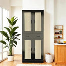 71" Tall Black & Rattan Pantry Cabinet - Boho Chic Kitchen Storage with Doors & Drawer for Dining Room, Hallway or Kitchen Organization by CozyNest Decor