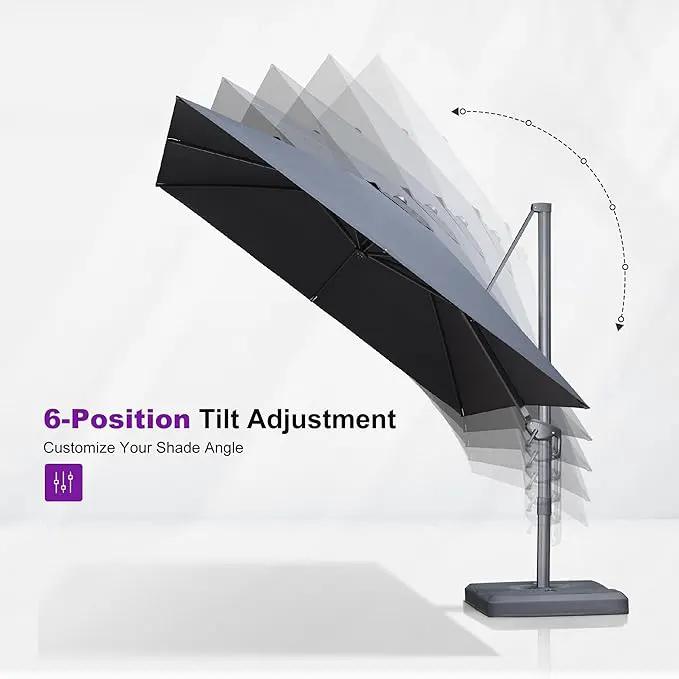 PURPLE LEAF 9' X 11.5' Rectangle Patio Umbrella Outdoor Large Aluminum Cantilever Umbrella with 3-Year Fade Resistance Recycled Fabric and 360-degree Rotation for Deck Pool Garden, Ocean Slate, photo 7 of 9