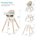 Baby High Chair, 6 in 1 Wooden Convertible High Chairs for Babies and Toddlers, Booster Seat with Double Tray & Reversible Footrest Baby Highchair, 5-Point Harness Baby Feeding Chair, Beige by TinyTreasures Baby Boutique