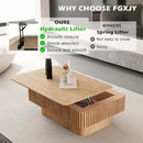 Lift Top Coffee Table with Storage, Solid Wood Coffee Table with Adjustable Height, Fluted Center Table Accent Tea Table for Living Room, Apartment, Office (38.6" Natuall) by CozyNest Decor