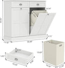 Loomie Double Tilt Out Laundry Hamper Cabinet, Hidden Laundry Cabinet with 2 Drawers & 2 Baskets, 30 Gallon Trash Can for Bathroom, Kitchen, White by CozyNest Decor