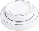 FLOWERCAT 60PCS Silver Plastic Plates - Heavy Duty White and Silver Plastic Plates Disposable - Include 30PCS 10.25inch Dinner Plates and 30PCS 7.5inch Dessert Plates for Wedding&New Year by CozyNest Decor