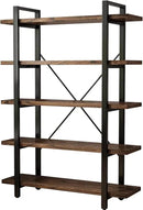 5-Tier Industrial Style Solid Wood Bookcase and Book Shelves,Rustic Wood and Metal Shelving Unit， Living Room,Modern Rustic Open Industrial Book Shelf Office,Distressed Brown (AY-02-5Tier) by CozyNest Decor