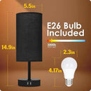 Yarra-Decor Bedside Lamp with USB Port - Touch Control Table Lamp for Bedroom 3 Way Dimmable Nightstand Lamp with Round Black Fabric Shade for Living Room, Dorm, Home Office (LED Bulb Included) by CozyNest Decor