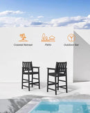 3 Pieces HDPE Outdoor Bar Table and Chairs Set, Tall Adirondack Chairs Set of 2 with Rectangular Bar Table, Patio Bar Stools Set, HDPE Outdoor Patio Bar Set for Balcony, Porch, Deck, Obsidian by GreenHaven Gardens