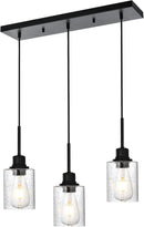 Modern 3-Light Pendant Island Light Fixture Black Ceiling Hanging Lights with Clear Seeded Glass and Adjustable Cord,Industrial Pendant Lighting for Kitchen Living Room Dining Room Foyer by CozyNest Decor