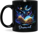 Personalized Sparkling Book Coffee Mug, Custom Name Enchanted Book Design Cup, Customized Fantasy Inspired Ceramic Mug, Gift For Women Men, Book Enthusiasts Black Cup 11oz Or 15oz by CozyNest Decor