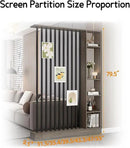 Wall Room Divider, Storage Cabinet Storage Display with Shelves, Modern Freestanding Wood Room Divider Screen, Wall Privacy Screens for Home Decorative (Grey Oak+Black,55" L x 9.5" W x 79.5" H) by CozyNest Decor