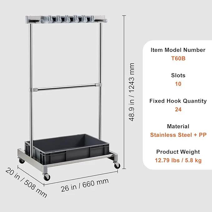 VEVOR Garden Tool Organizer, 10 Slots with Hooks, Yard Tool Tower Rack with Wheels for Garage Organization and Storage, Hold Long-Handled Tool/Rake/Broom, Metal Tool Stand Holder for Shed, Outdoor, photo 3 of 9