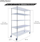 60"x24"x72" Chrome 5-Tier PREMIUM Wire Shelving NSF 4000 LBS MAX CAPACITY Heavy Duty Steel Storage Rack for Warehouses, Garages, Hospitals, Commercial Spaces, & Schools w/PREMIUM WHEELS by CozyNest Decor