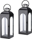 Bdor 2 Pack Luxury Black Metal Lanterns – 16" Tall Modern Hurricane Candle Lanterns with Tempered Glass Panels for Front Porch, Tabletop, Mantel, Wall Hanging, Garden, Indoor & Outdoor Décor by CozyNest Decor
