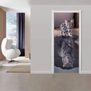 3D Cat to Tiger Transformation Door Sticker - Premium PVC, Matte Finish, White, Contemporary Style - Peel & Stick, Waterproof, Removable - 35.4" x 78.7" (2 Pieces) - For Doors, Walls by GreenHaven Gardens