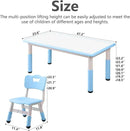 Children's Table and Chair Set Suitable for Boys and Girls Age 2-12 Height Adjustable Table top Can be Painted with 6 Seats Suitable for Family Learning Daily use (Sky blueBlue) by CozyNest Decor
