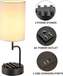 Dreamholder Table Lamp with 3 USB Charging Ports, Modern Desk Lamp with AC Outlet and Phone Stands, Perfect Bedside Lamp for Bedroom, Living Room, Office (Pack of 2), Cream by CozyNest Decor