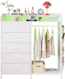LUMTOK Modern 5 Dresser with LED Hanging Rack, Dresser with Clothes Rack, Hanger Rack, and Storage Drawers, Drawer Dressers with Coat Racks for Bedroom Living Room, Entryway, Closets (White) by CozyNest Decor
