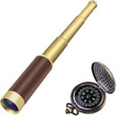 Retro Pirate Telescope Spyglass for Kids Adults Portable Collapsible Handheld Telescope Monocular Zoomable 25x30 & Survival Gear Compass Pocket Military Compass for Outdoor Camping Hiking Boating by TinyTreasures Baby Boutique