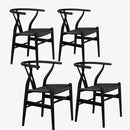 Wishbone Chair Natural Solid Wood Dining Chair/Hans Vegner Y Chair Rattan and Wood Accent Armrest Chairs Set of 4 (Ash Wood - Black) by CozyNest Decor