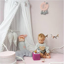 Bed Canopy with Pom Pom Cotton Canopy for Kids Crib Baby Girl Netting Cover Canopy Crib Curtain Reading Nook Hanging Tent Nursery Play Game Castle Room Decoration (White) by TinyTreasures Baby Boutique