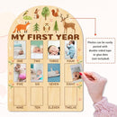 ORIGACH My First Year Baby Growth Photo Display Wood Board - 12 Months Newborn Milestones Photo Board - Neutral Baby Keepsake Board 1st Birthday Party Nursery Decor - Forest Animal & Flower by TinyTreasures Baby Boutique