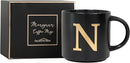 COLLECTIVE HOME - Monogram Ceramic Mugs, 15 oz Golden Initial Black Coffee Cups, Elegant Alphabet Tea Mugs, Elegant Personalized Mug with Gift Box, Unique Mug with Double Side Capital Lette (N) by CozyNest Decor