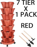 Vertical Planter 7 Tier Stackable Planters Garden Planters Strawberry Herb Flower and Vegetable Planter Indoor Outdoor Gardening Pots with Removable Wheels and Tools by CozyNest Decor