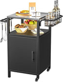 Outdoor Grill Cart with Storage Cabinet, Prep Table with Stainless Steel, BBQ Tables Cart Portable Patio Bar with Lockable Wheels, Movable Kitchen Island for Outside Backyard Patio by CozyNest Decor