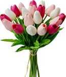 Mandy's Artificial Tulips 20 Stems Shades of Pink PU Faux Flowers for Wedding Home Decor 13.5 Inch by CozyNest Decor