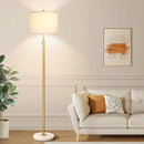 【Upgraded】Dimmable Gold Floor Lamps for Living Room, 11W LED Bulb Included, Modern Standing Lamp with Marble Base, Tall Pole Light with White Linen Shade for Bedroom Reading Office Corner Nursery by CozyNest Decor