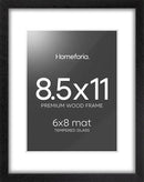 Homeforia 8.5x11 Picture Frame Black Wood, High End Oak 8.5 x 11 Frames with Mat 6 by 8 Print, 8.5by11 Wooden Frame Matted to 6x8 inch Photo, Wall or Tabletop Frame, Tempered Glass, Wall Kit, Set of 1 by CozyNest Decor