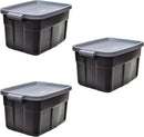Rubbermaid Roughneck Tote 31 Gal, 3 Pack, Made in USA, Black & Gray, Rugged Plastic Stackable Storage Bins with Lids and Handles by CozyNest Decor