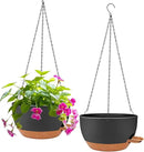 2 Pack Hanging Planters for Indoor Outdoor Plants, 12 Inch Self Watering Hanging Pot with Drainage Holes and Saucer, Plastic Plant Pots, Black Brown Flower Pots for Kitchen, Balcony, Garden by CozyNest Decor