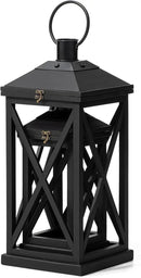 Glitzhome Modern Farmhouse Wooden Lantern Hanging Decorative Candle Lantern for Outdoor & Indoor Black Set of 2 (No Glass) by CozyNest Decor