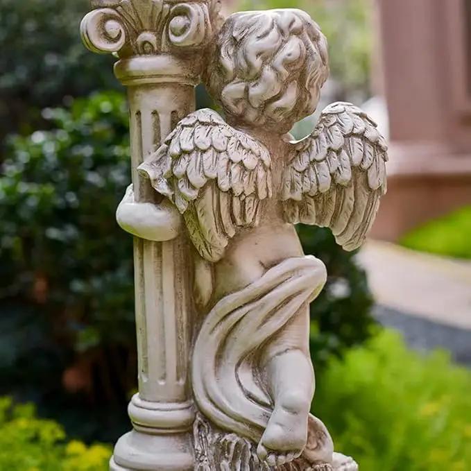 Angel Statue with Solar Lights (Left) 19.7 Inch, Solar Cherub Angel Garden Statue with Roma Pillar for Garden Decor, Porch, Patio, Yard Art Decorations, Polyresin, photo 5 of 8